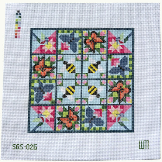 Pollinator Quilt Hand-Painted Needlepoint Canvas – 18 Mesh | Spring Gate Stitchery