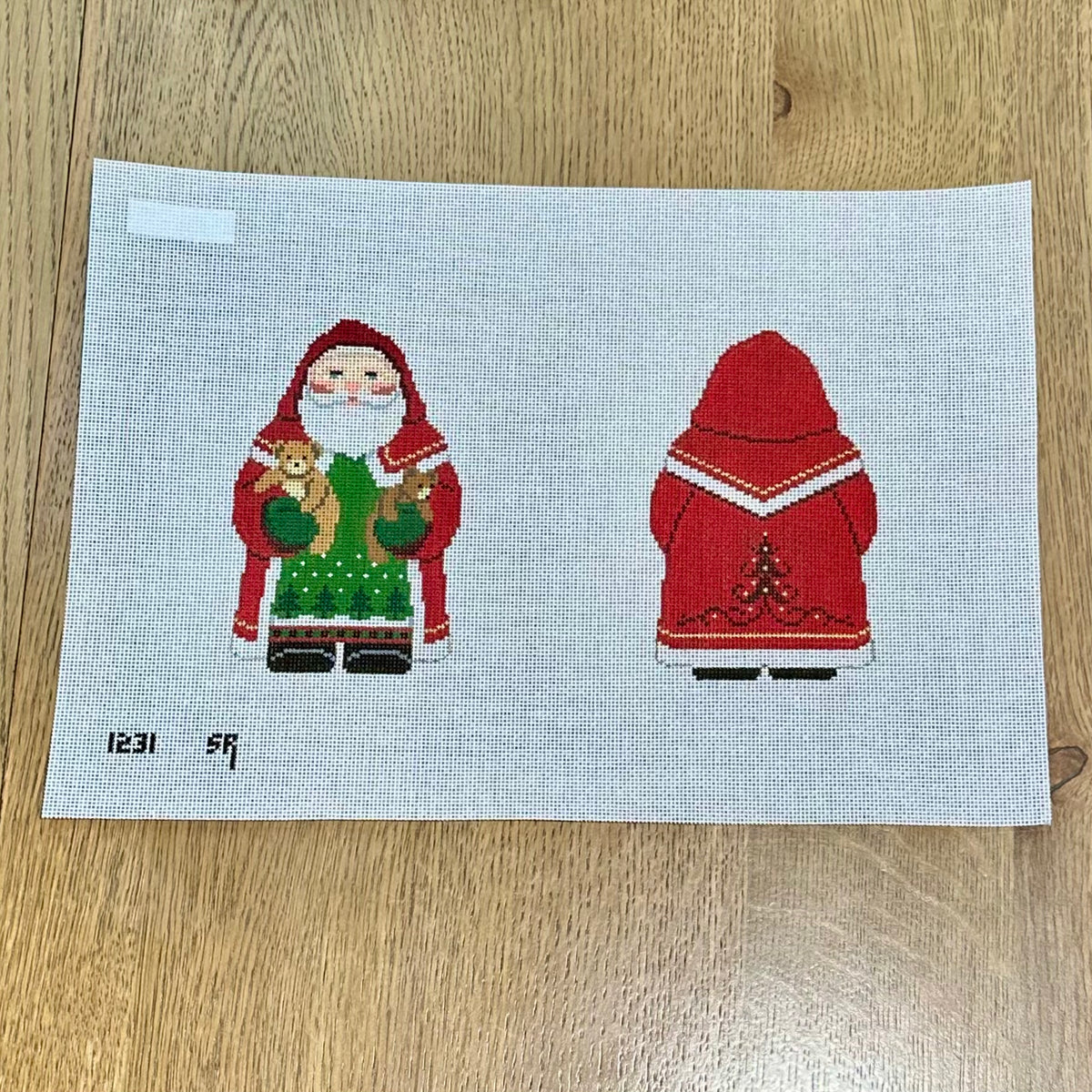 Tree Coat Santa with Teddies, 2 Sided Needlepoint Canvas – 18 Mesh | Susan Roberts