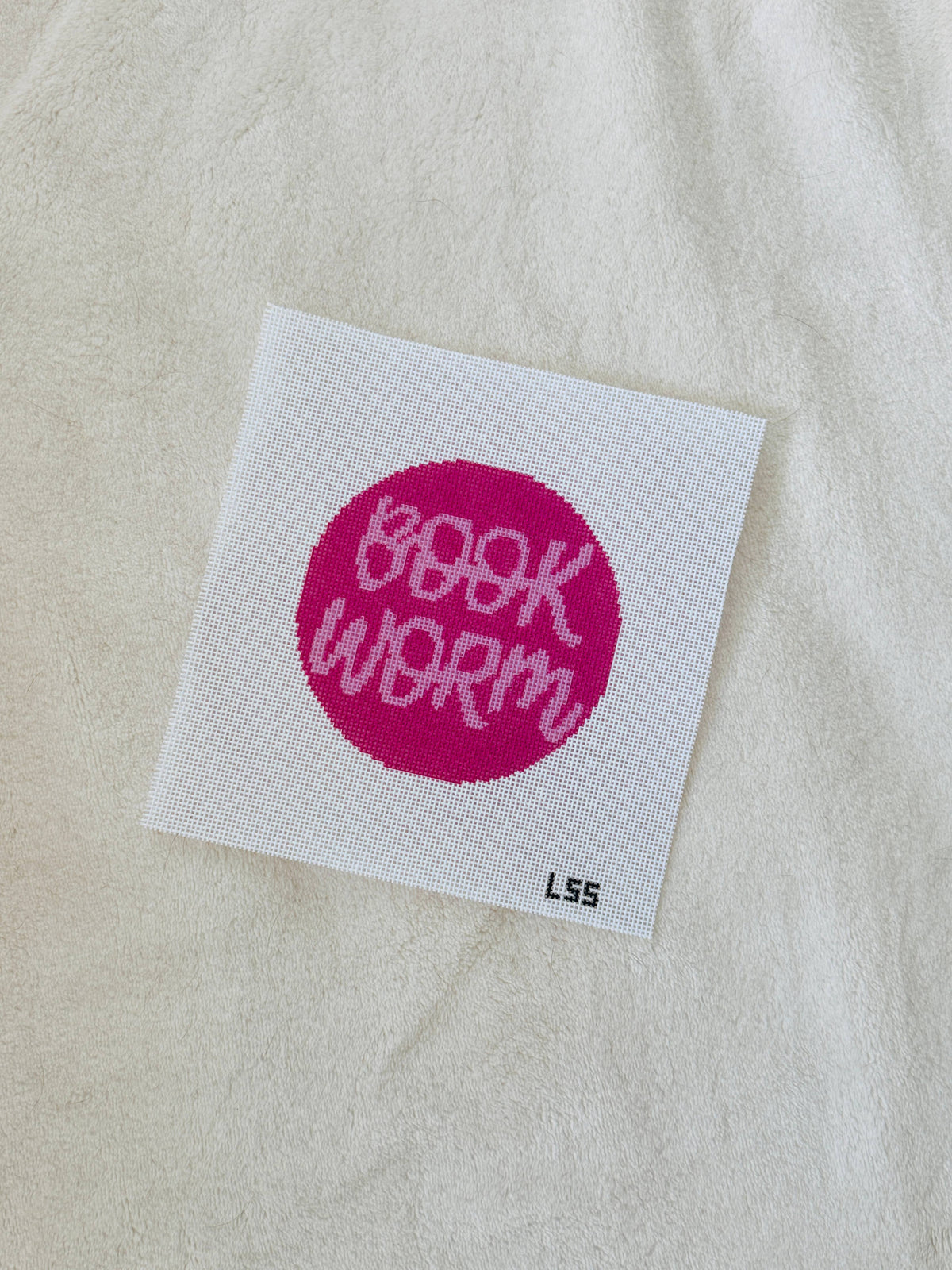 Let's Stitch Studio Book Worm 4 inch ornament hand-painted 18 mesh needlepoint canvas