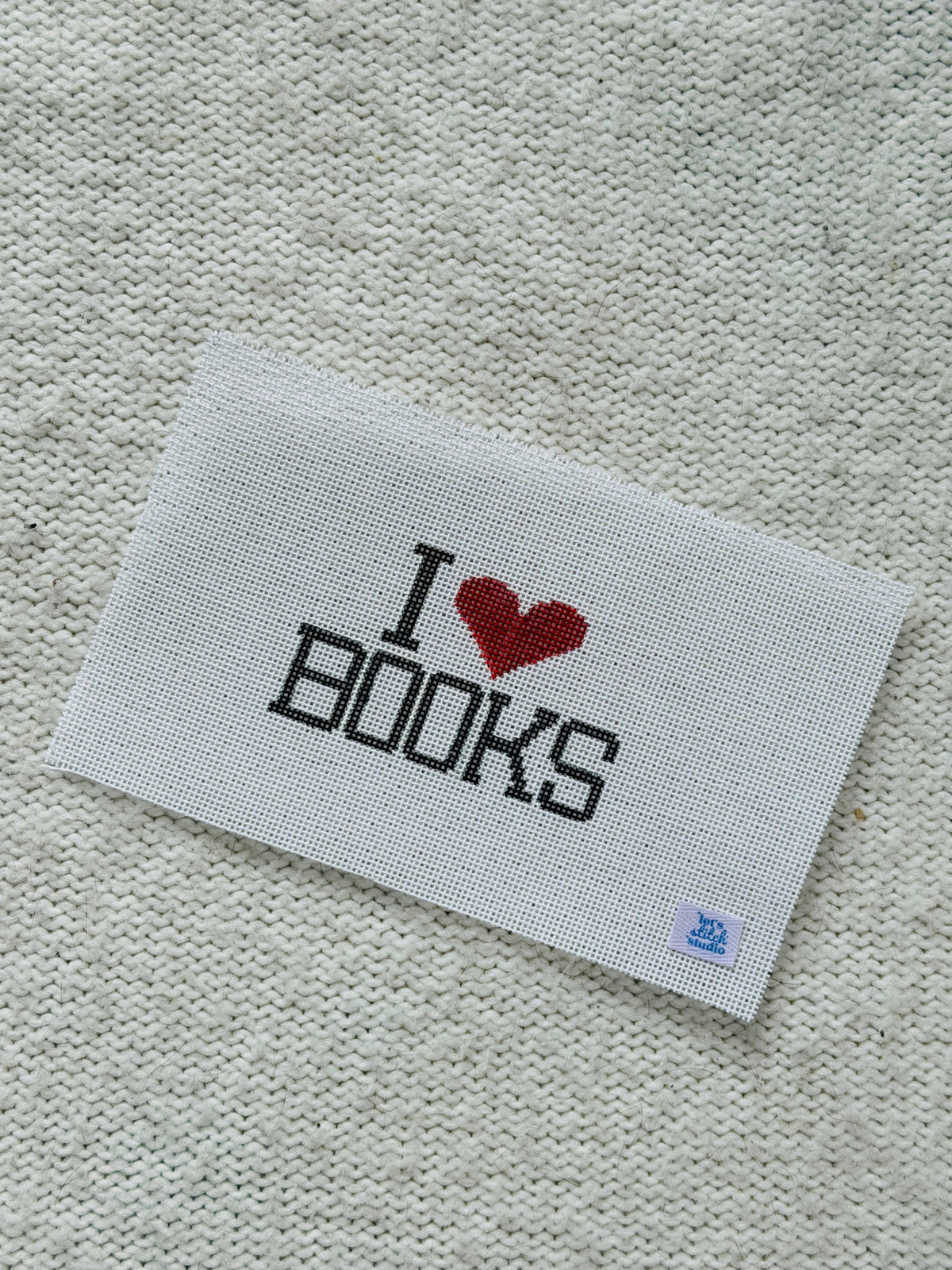 Let's Stitch Studio I Heart Books needlepoint canvas detail