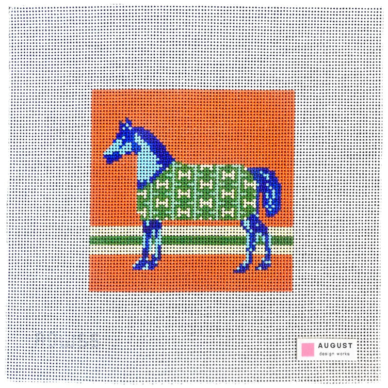 August Design Works Blue H Coat Horse hand-painted 13 mesh equestrian needlepoint canvas