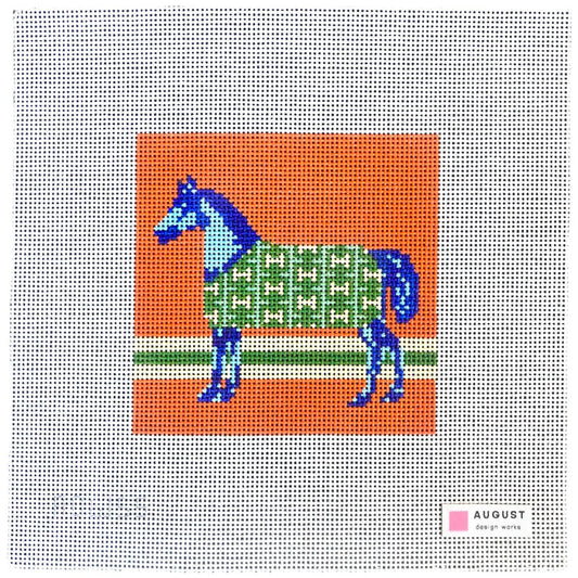 August Design Works Blue H Coat Horse hand-painted 13 mesh equestrian needlepoint canvas