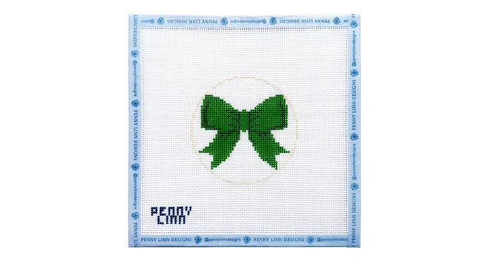 Beginner Bow Green Needlepoint Canvas – 13 Mesh | Penny Linn