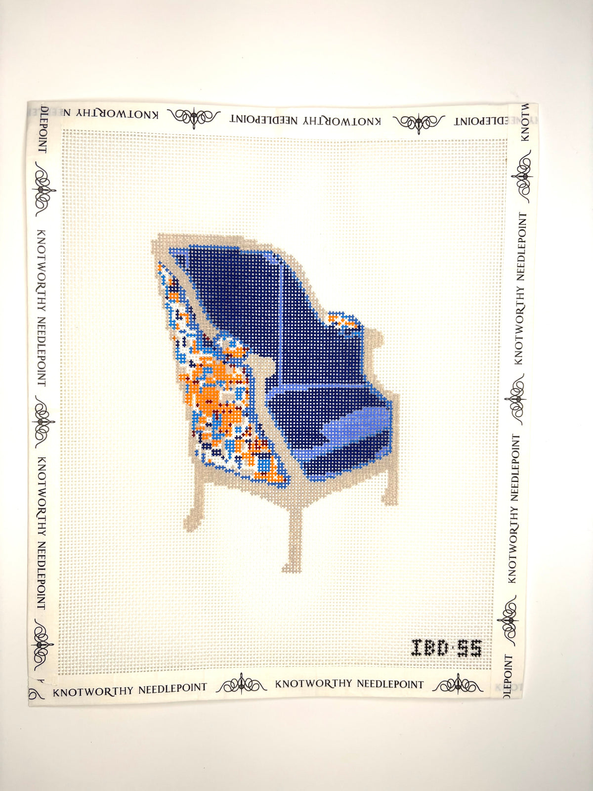 Blue Velvet Wingback Needlepoint Canvas IBD-55 by Independent Belle Designs on 18 mesh