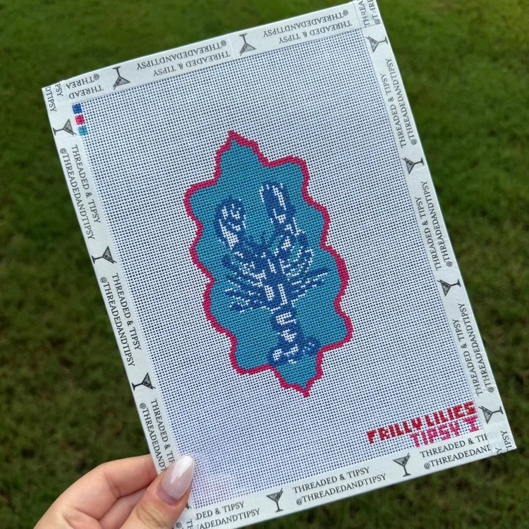Blue Lobster Needlepoint Canvas – 18 Mesh | Frilly Lillies