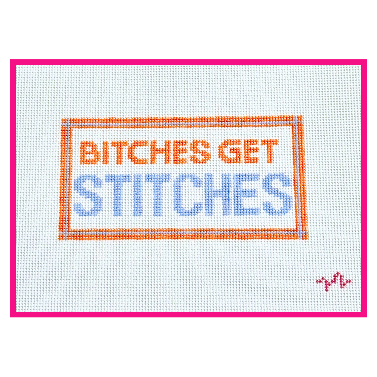 Bitches Get Stitches hand-painted needlepoint canvas by Code Thread on 13 mesh
