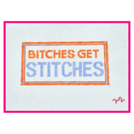 Bitches Get Stitches hand-painted needlepoint canvas by Code Thread on 13 mesh