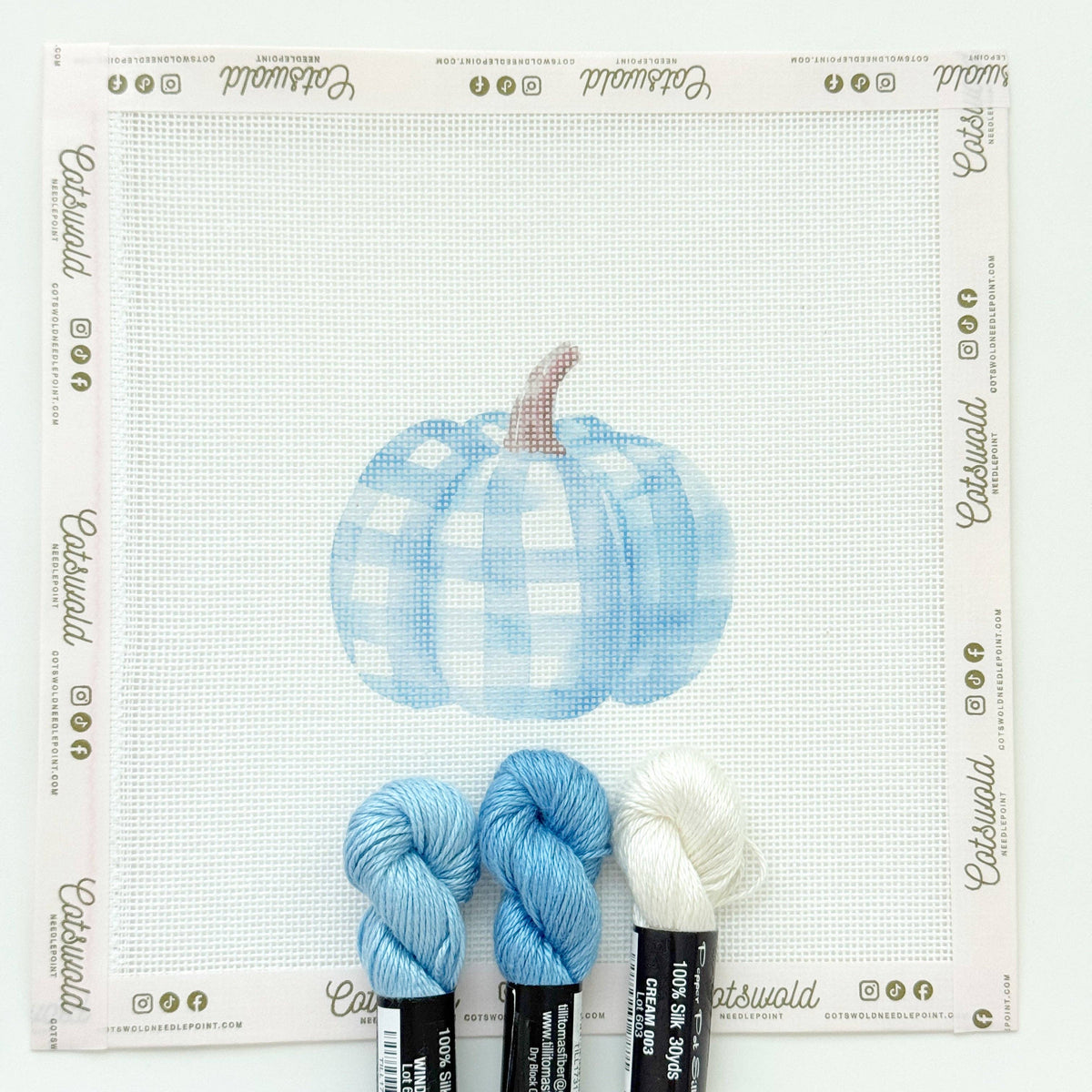 Cotswold Co Designs Plaid Blue Pumpkin 18 mesh artisan printed needlepoint canvas