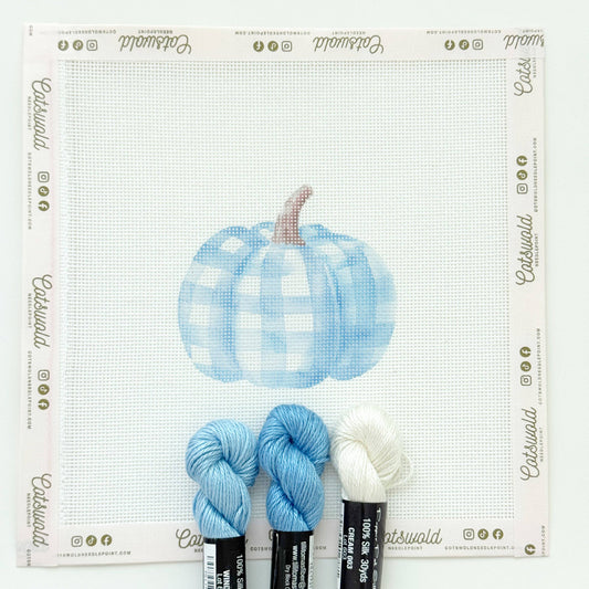 Cotswold Co Designs Plaid Blue Pumpkin 18 mesh artisan printed needlepoint canvas