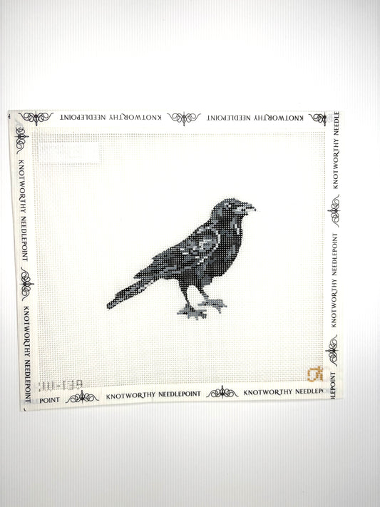 Crow Standing hand-painted needlepoint canvas by Kate Woodward on 18 mesh