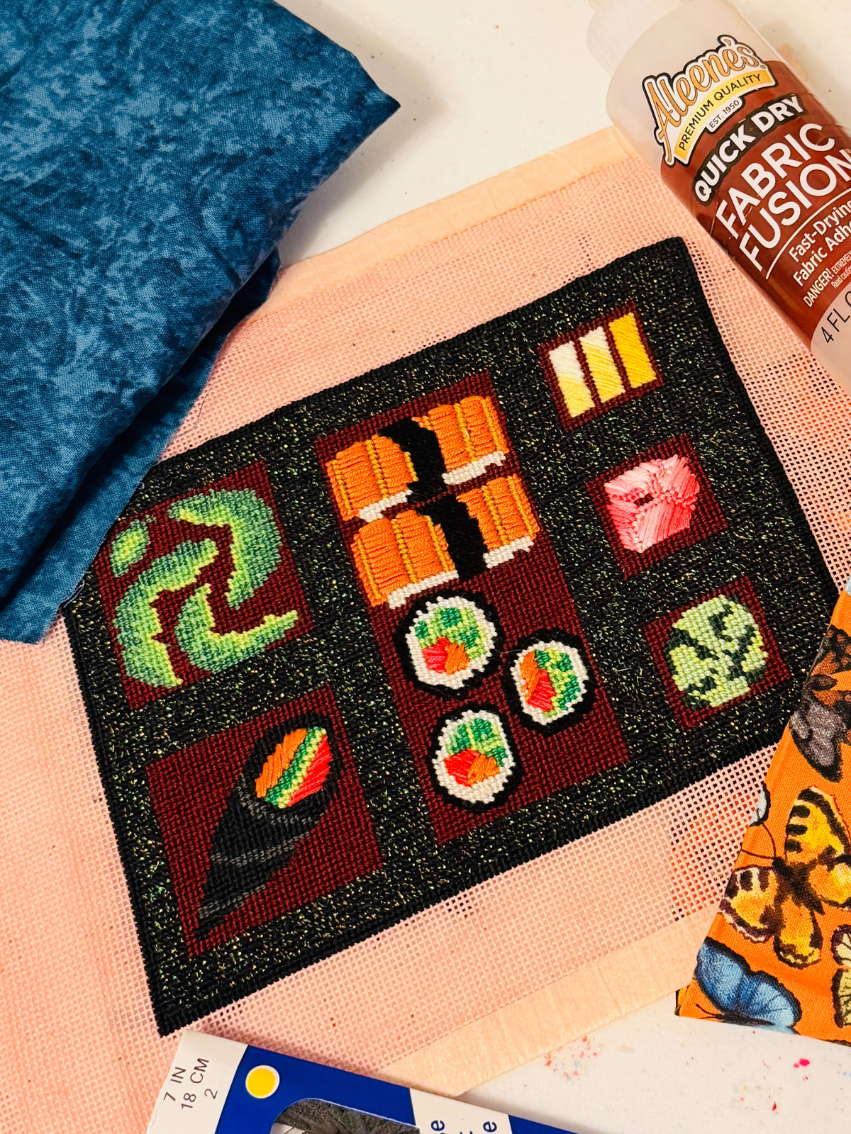 Let's Stitch Studio Sushi Bento Box hand-painted 18 mesh needlepoint canvas