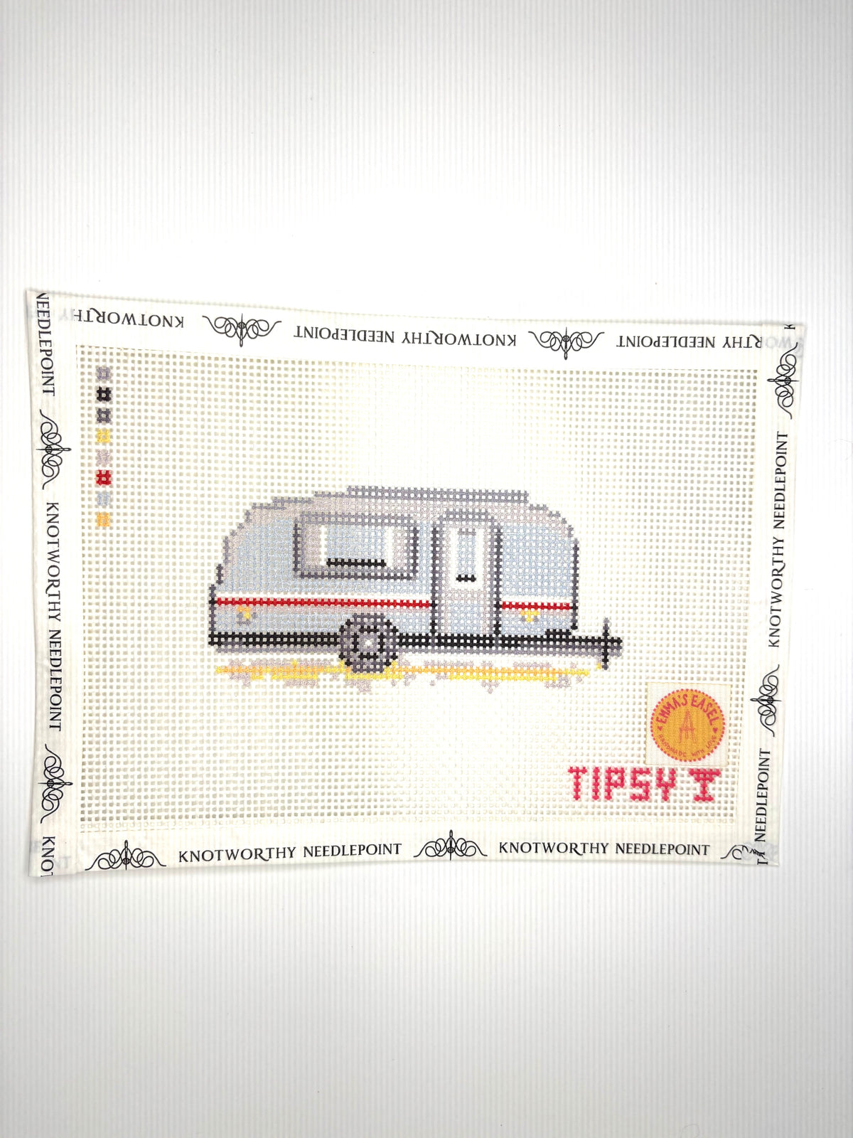 Emma’s Easel Air Stream stitch-printed 13 mesh camper needlepoint canvas 4.8 x 2.3 inches
