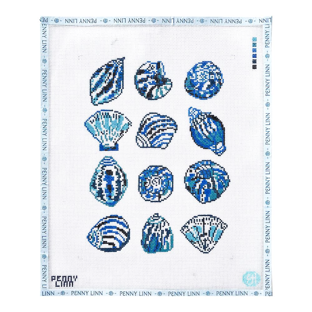 Evelyn Henson x Penny Linn Beach Shells hand-painted 13 mesh needlepoint canvas