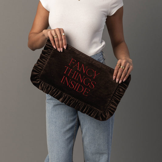 Fancy Things Inside ruffle plastic-free needlepoint travel project pouch