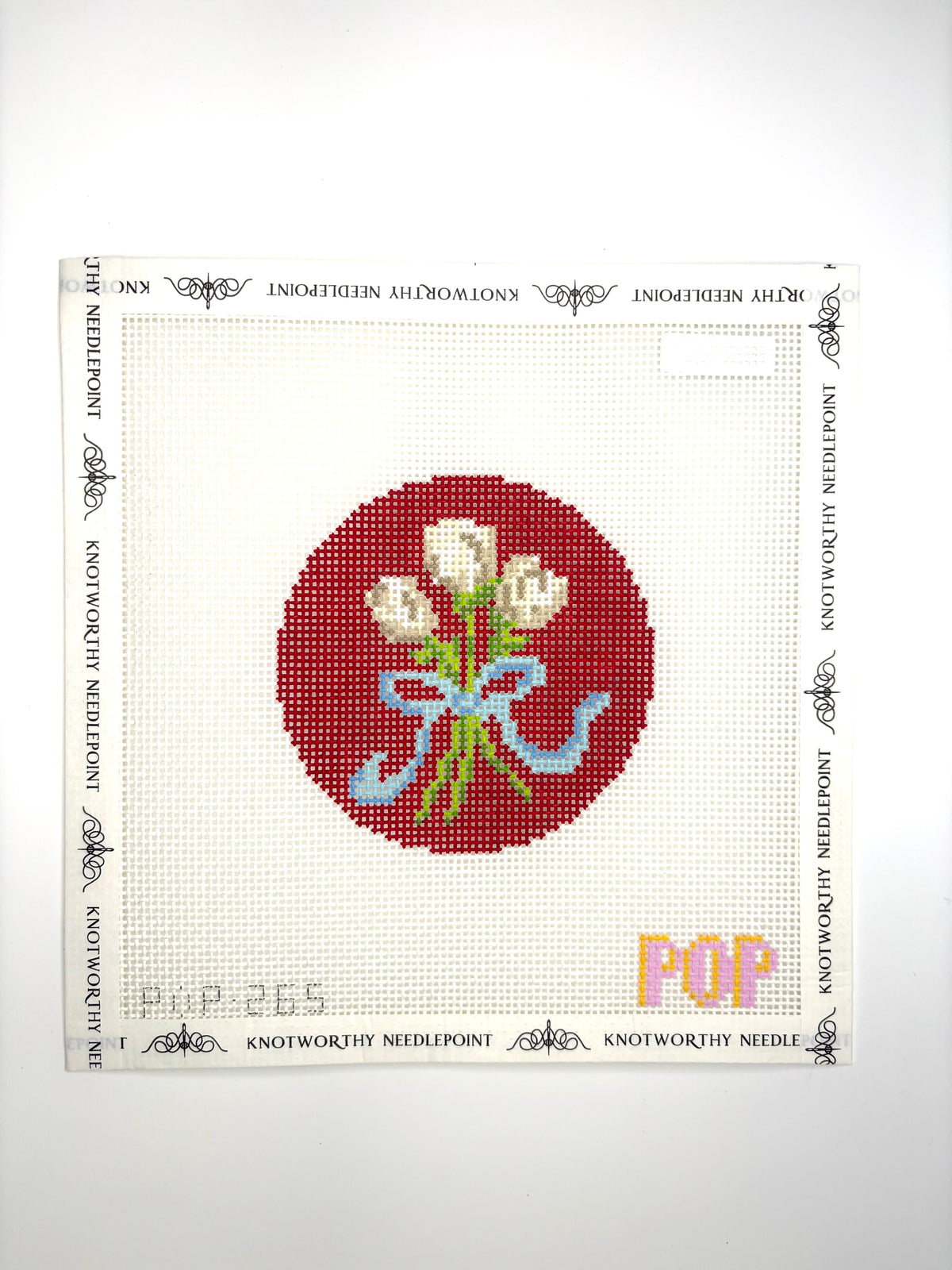Floral Bouquet Round 4 Red Needlepoint Canvas by POP Needlearts on 13 mesh
