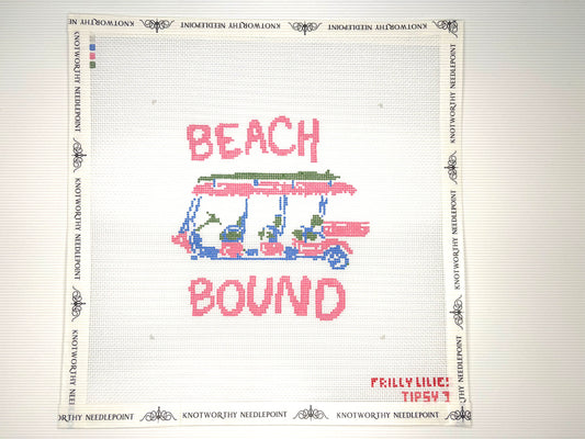 Frilly Lillies Beach Bound Golf Cart stitch-painted 18 mesh needlepoint canvas