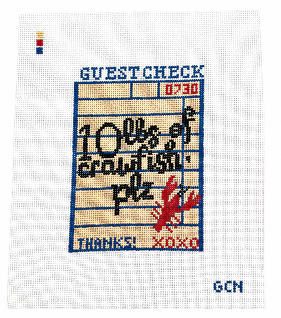 Gulf Coast Needleworks Crawfish Guest Check hand-painted 18 mesh needlepoint canvas