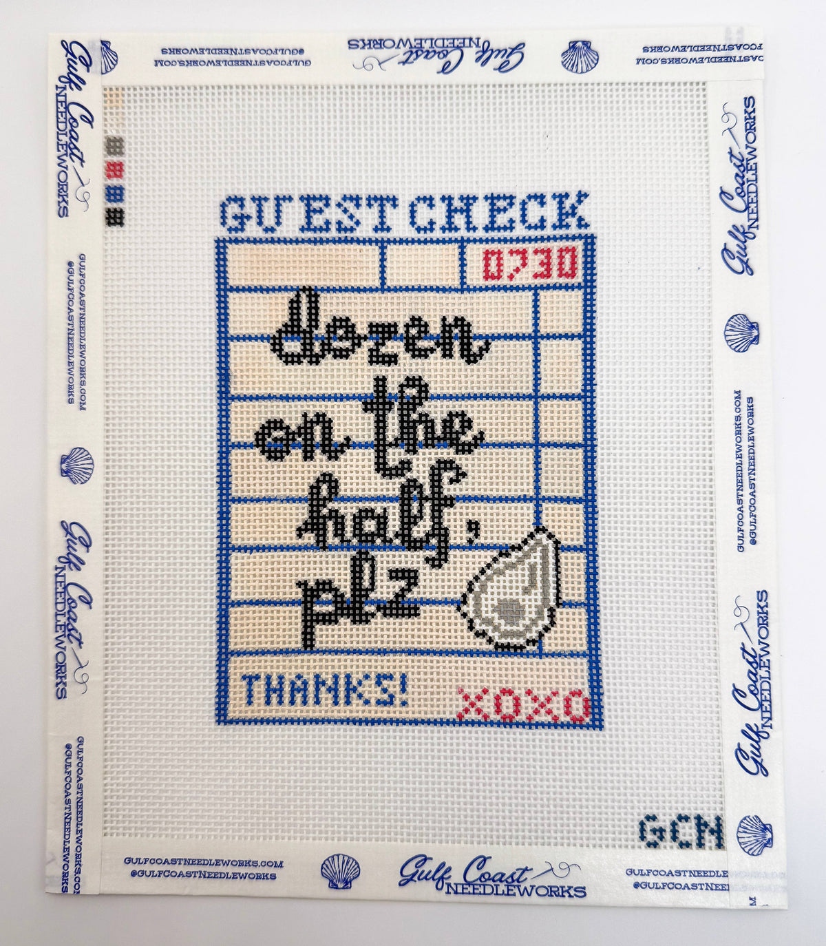 Gulf Coast Needleworks Oysters on Half Shell Guest Check hand-painted 18 mesh needlepoint canvas