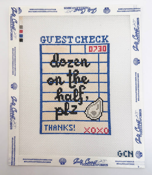 Gulf Coast Needleworks Oysters on Half Shell Guest Check hand-painted 18 mesh needlepoint canvas