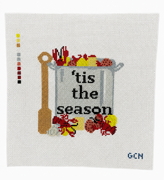Gulf Coast Needleworks Tis The Season Crawfish Boil hand-painted 18 mesh needlepoint canvas