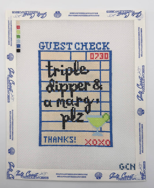 Gulf Coast Needleworks Triple Dipper and Margarita Guest Check hand-painted 18 mesh needlepoint canvas