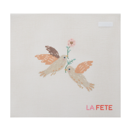 La Fete CH009 Two Turtle Doves hand-painted 18 mesh Christmas needlepoint canvas