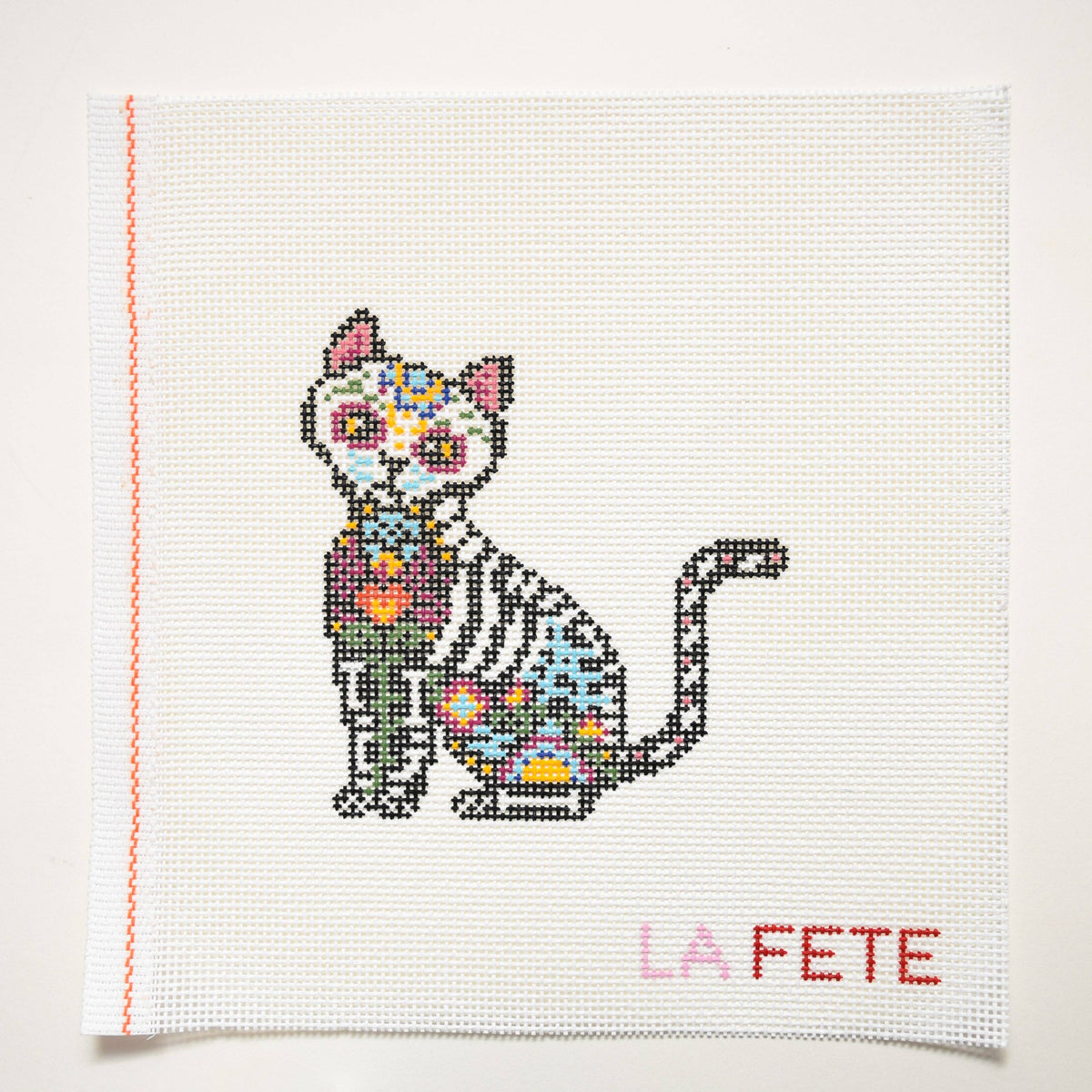 La Fete Día de los Muertos Cat hand-painted 13 mesh needlepoint canvas