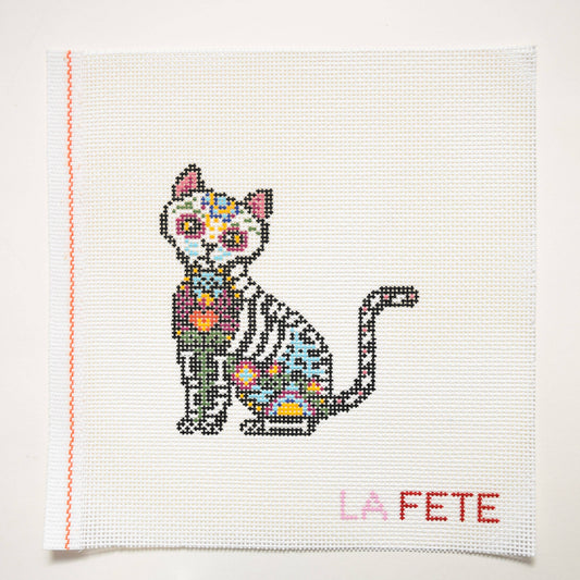 La Fete Día de los Muertos Cat hand-painted 13 mesh needlepoint canvas