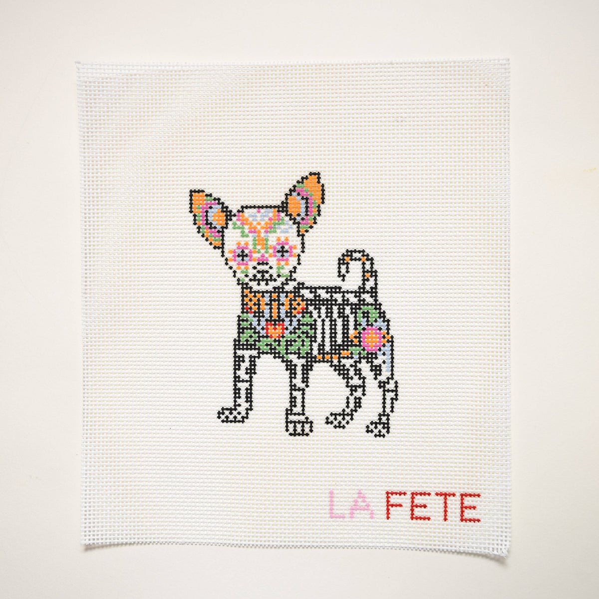 La Fete Día de los Muertos Chihuahua hand-painted 13 mesh needlepoint canvas