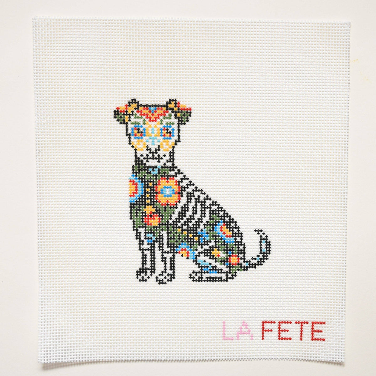 La Fete Día de los Muertos Dog hand-painted 13 mesh needlepoint canvas