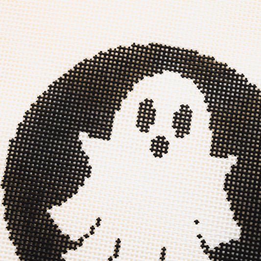 La Fete Ghost Halloween Round hand-painted needlepoint canvas detail