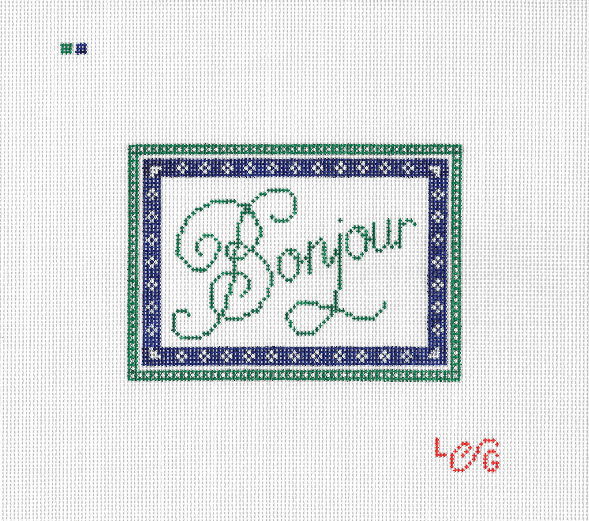 Le Grande Stitchery LGS024 Bonjour Sign hand-painted 18 mesh needlepoint canvas