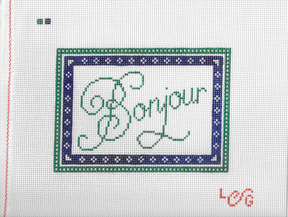 Le Grande Stitchery LGS024 Bonjour Sign needlepoint canvas detail