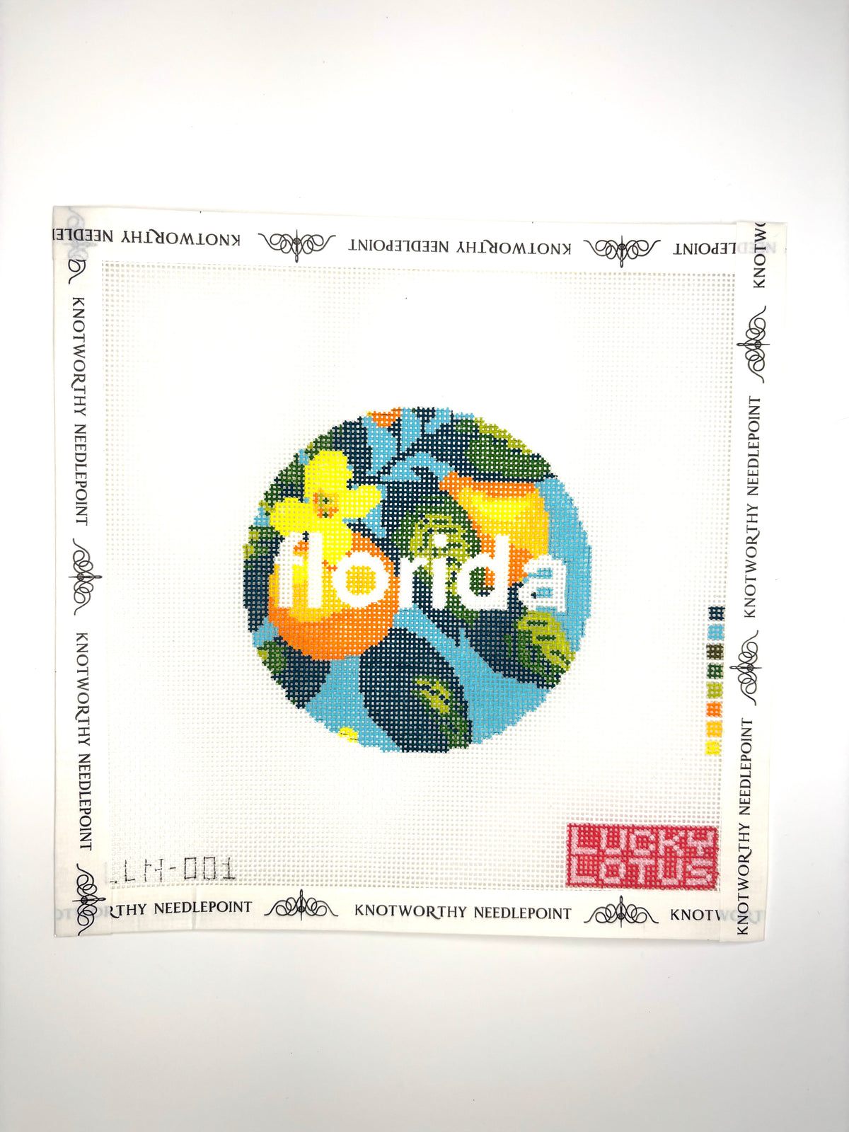 Lucky Lotus Florida 50 States Round 4 inch 18 mesh needlepoint canvas