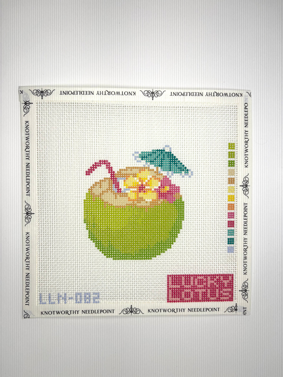 Lucky Lotus Green Coconut Drink 13 mesh tropical cocktail needlepoint canvas