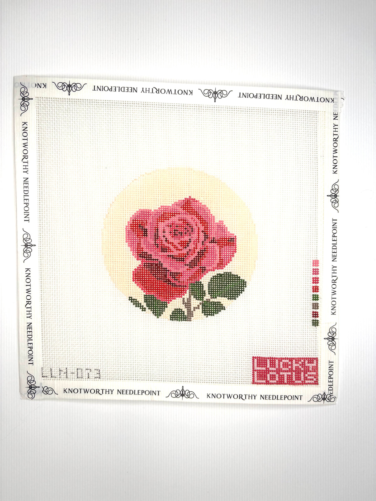 Lucky Lotus New York Rose Flowers of America 4 inch round 18 mesh needlepoint canvas