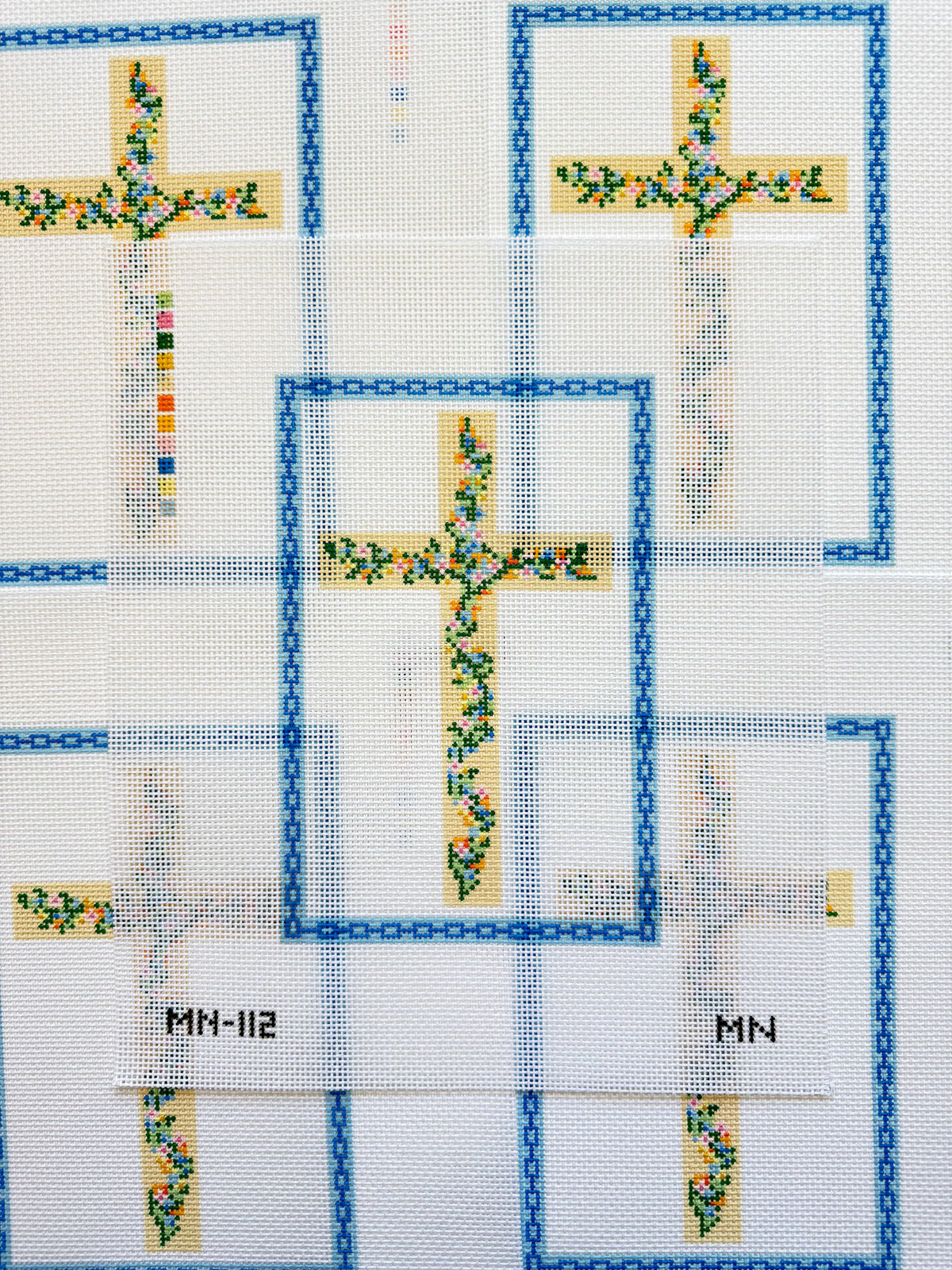 Magnolia Needlepoint MN-112 Floral Cross hand-painted needlepoint canvas detail