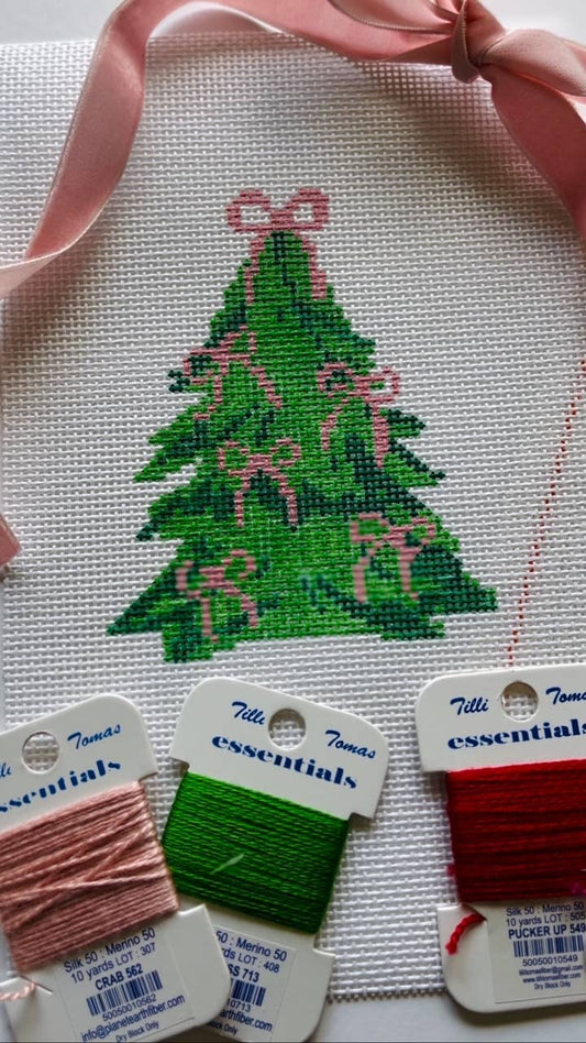 MercyBird Christmas Tree with Pink Bows 13 mesh needlepoint canvas