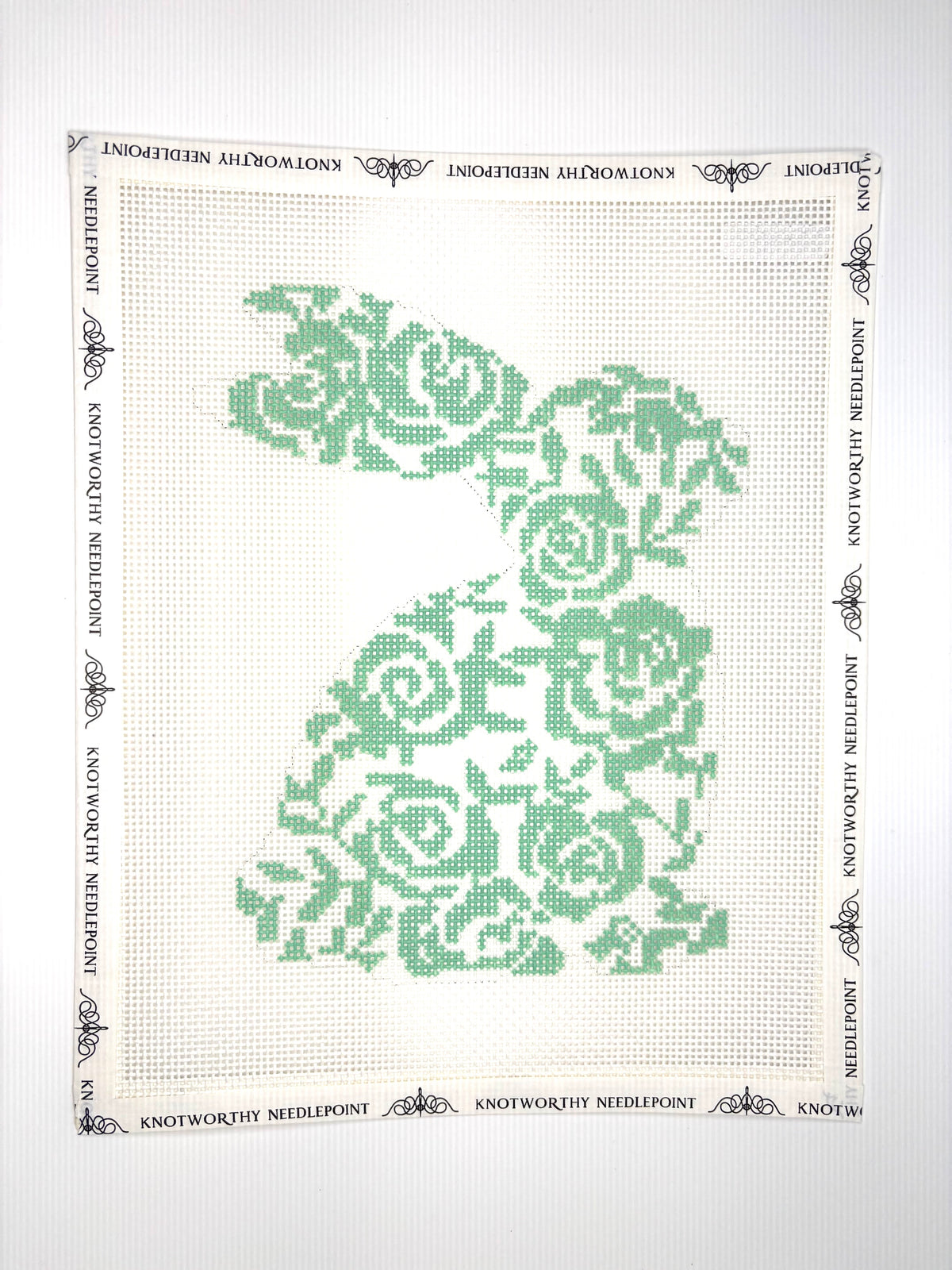 MercyBird Floral Easter Bunny hand-painted 13 mesh needlepoint canvas