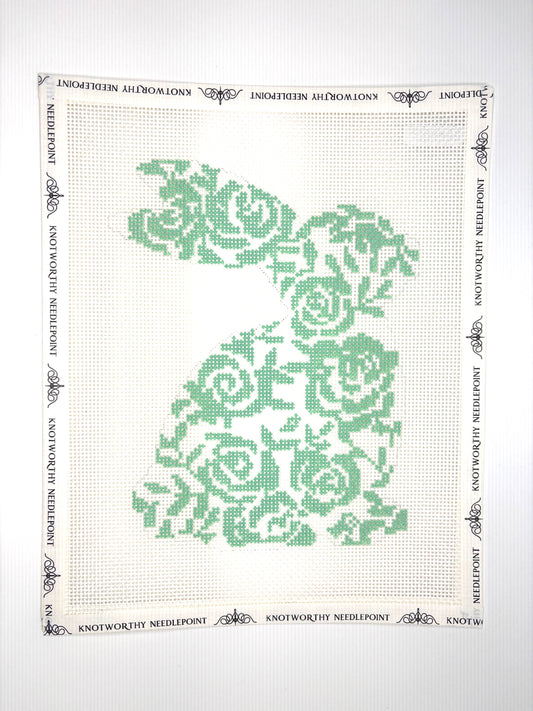 MercyBird Floral Easter Bunny hand-painted 13 mesh needlepoint canvas