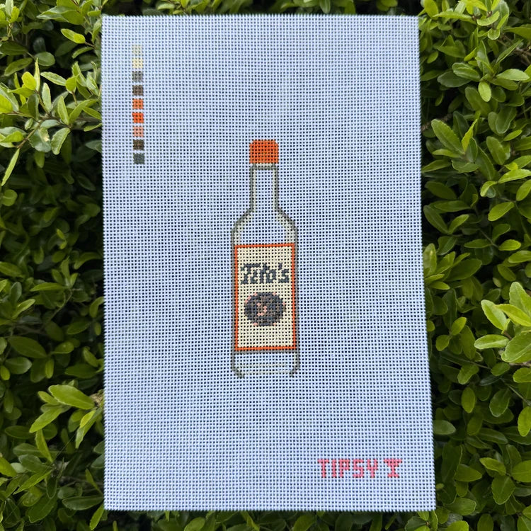Mini Vodka Bottle Hand-Painted Needlepoint Canvas – 18 Mesh | Threaded & Tipsy