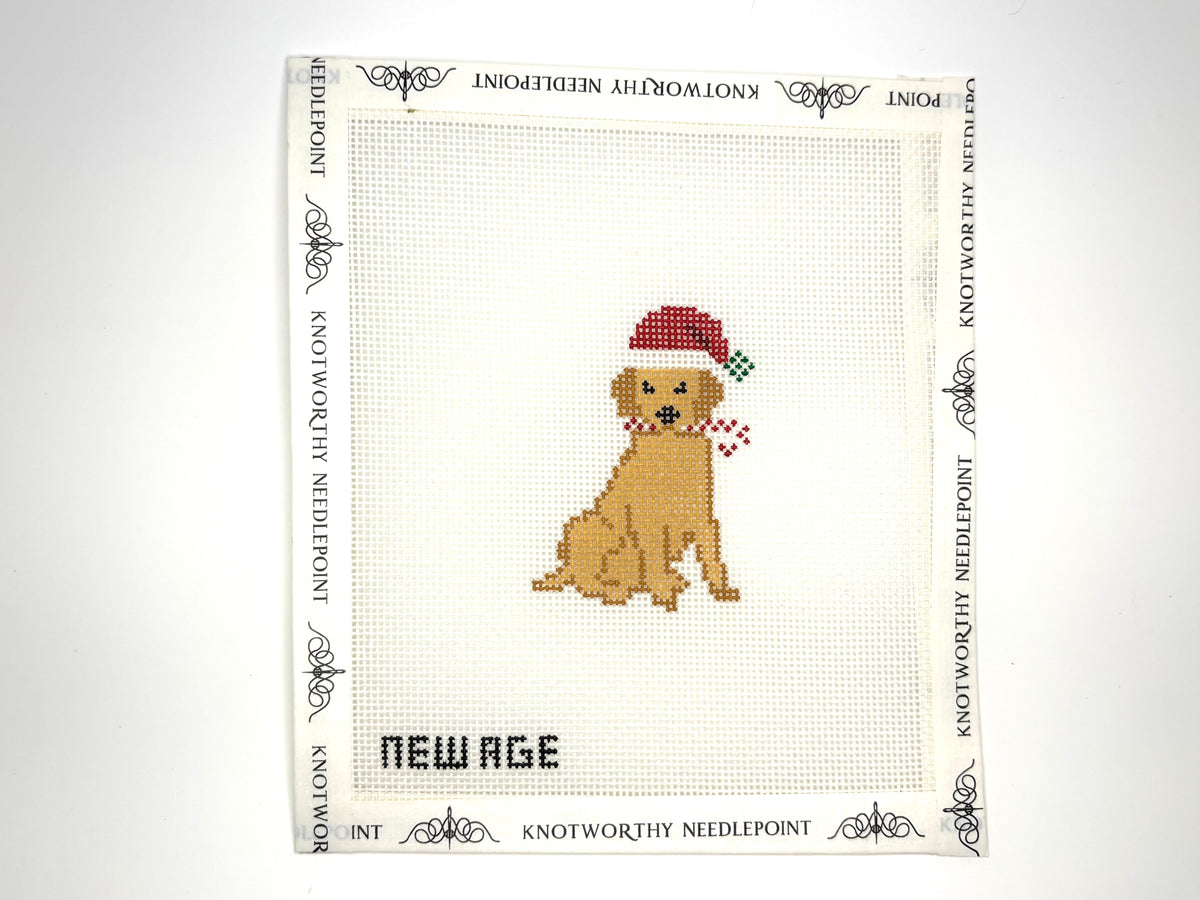 New Age Needlepoint Christmas Golden Retriever hand-painted 18 mesh needlepoint canvas