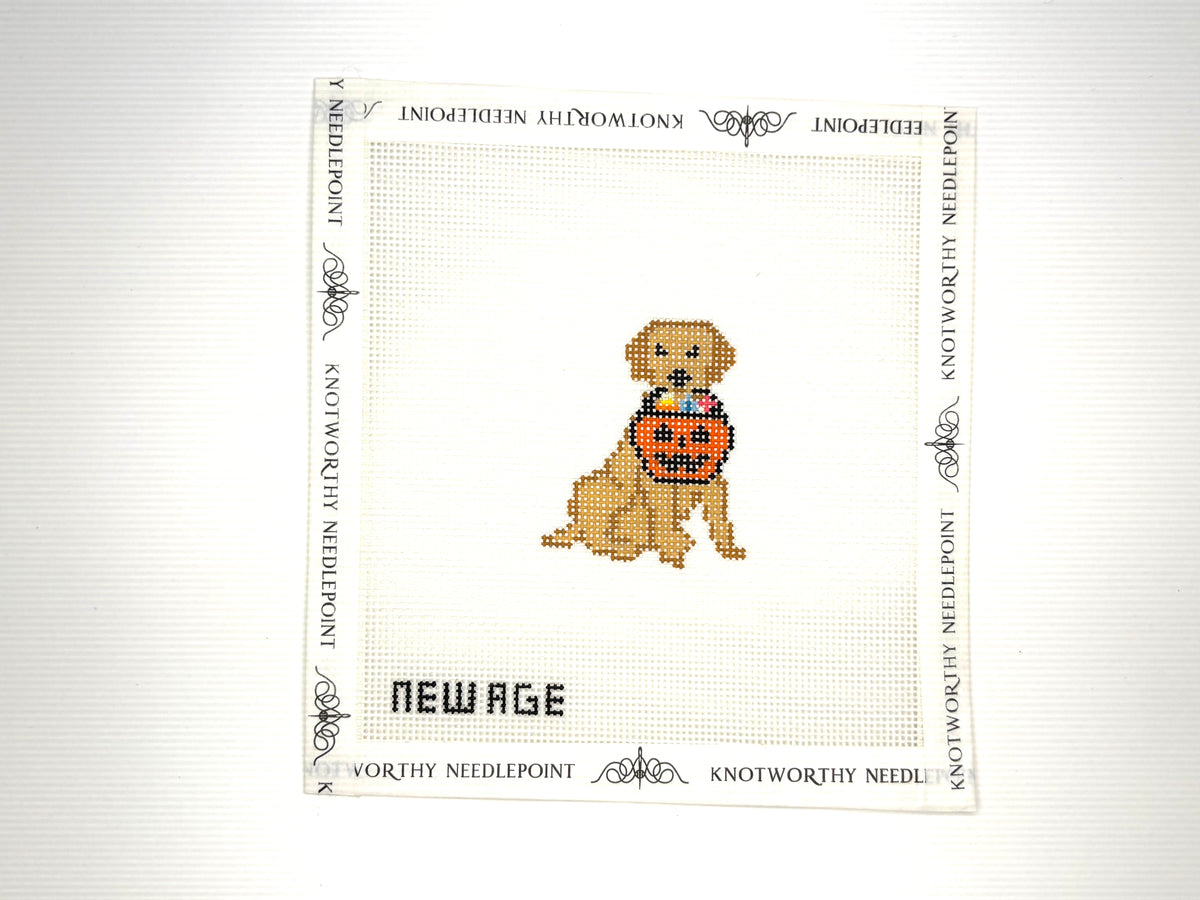 New Age Needlepoint Halloween Golden Retriever hand-painted 18 mesh needlepoint canvas