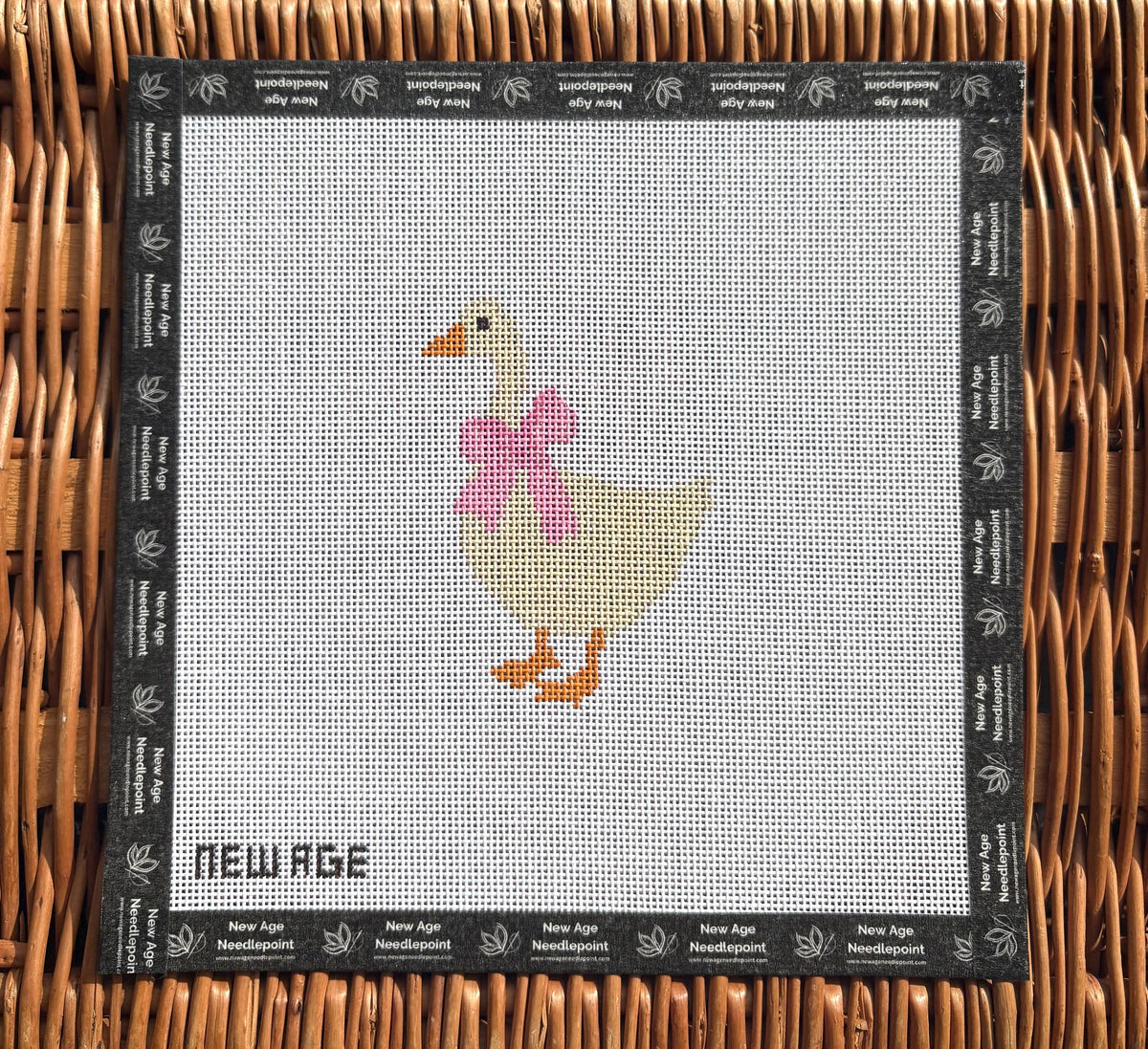 New Age Needlepoint Pink Baby Goose hand-painted 18 mesh needlepoint canvas detail