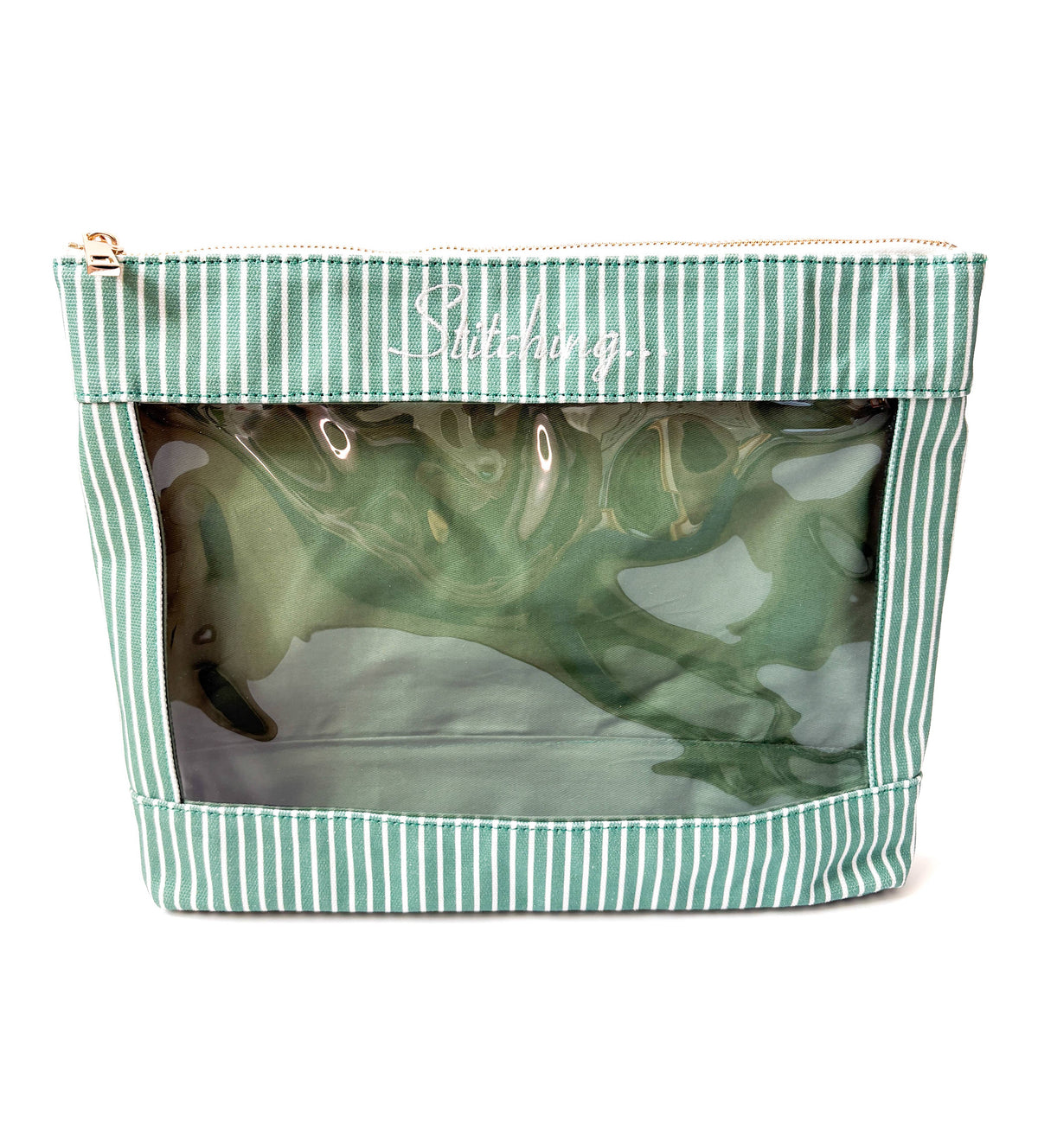 New Age Needlepoint Stitching large green stripe needlepoint project bag detail