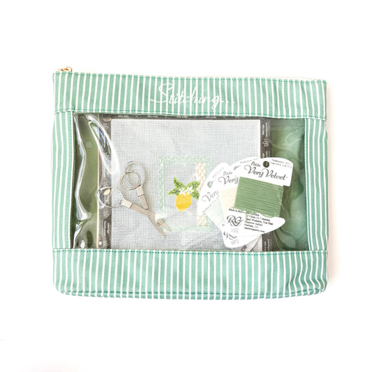 New Age Needlepoint Stitching large green stripe needlepoint project bag