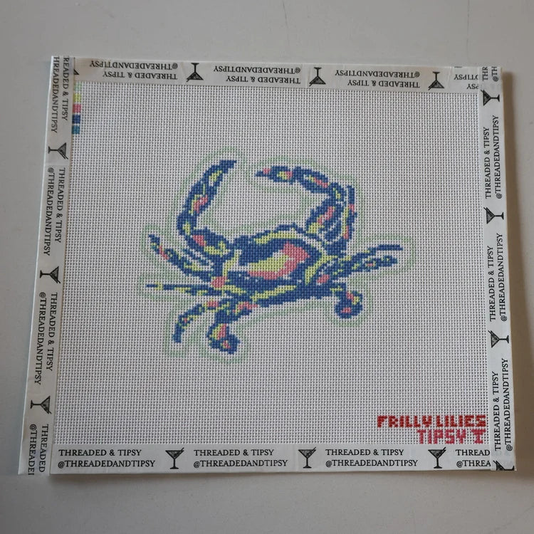 Frilly Lillies Pastel Crab Needlepoint Canvas | Threaded &amp; Tipsy