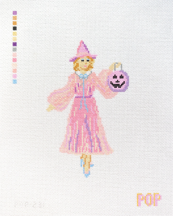 Glamour Witch in Pink Hand-Painted Needlepoint Canvas – 18 Mesh | POP Needle Arts