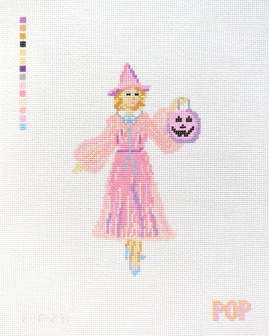 Glamour Witch in Pink Hand-Painted Needlepoint Canvas – 18 Mesh | POP Needle Arts