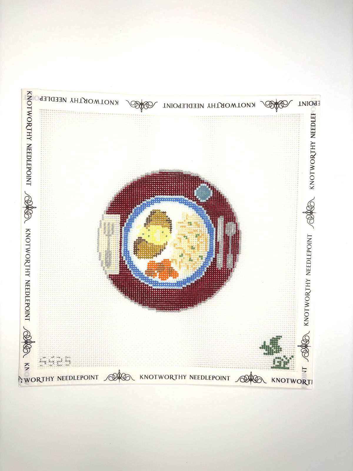 Schnitzel with Noodles 18 mesh needlepoint canvas by The Squirrel and The Snail from the My Favorite Things collection